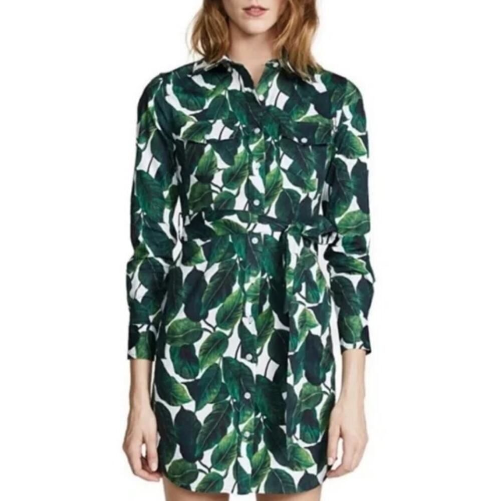 MILLY Banana Leaf West Long Sleeve Mini Shirt Dress Women’s Size 4 - Picture 3 of 8